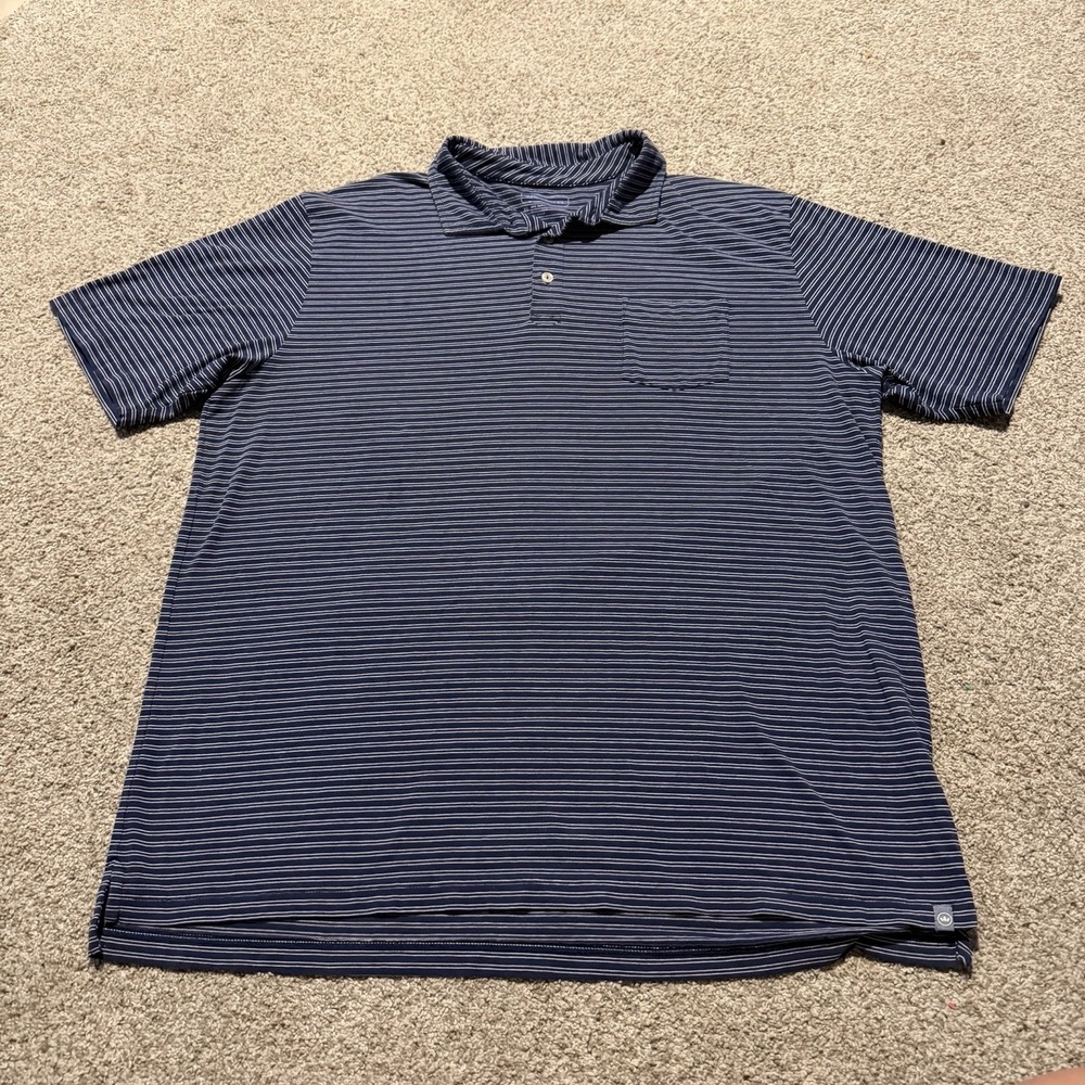 Peter Millar Men's Striped Polo Shirt Blue Short Sleeve Performance Golf SZ XL